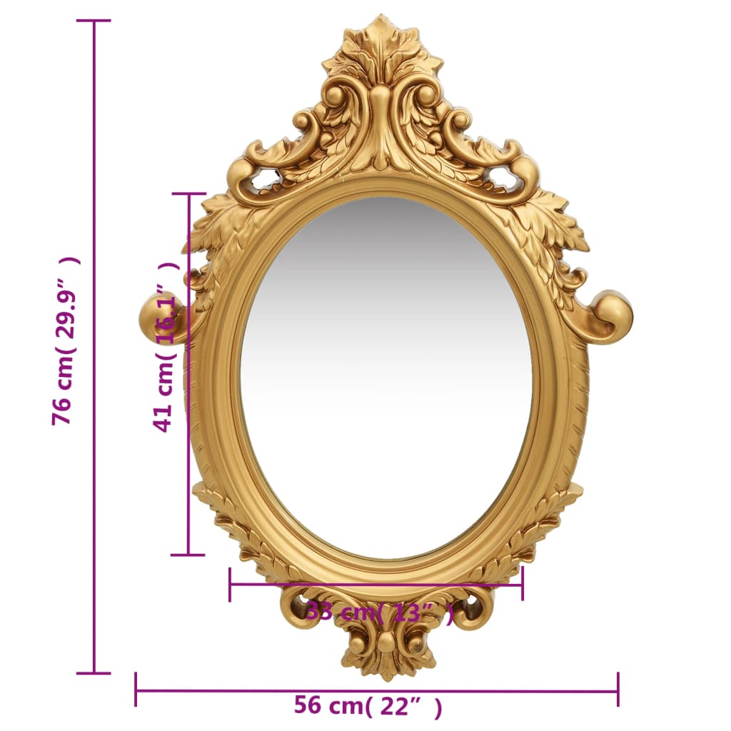 vidaXL sienas spogulis, pils interjera stils, 56x76 cm, zelta krāsa