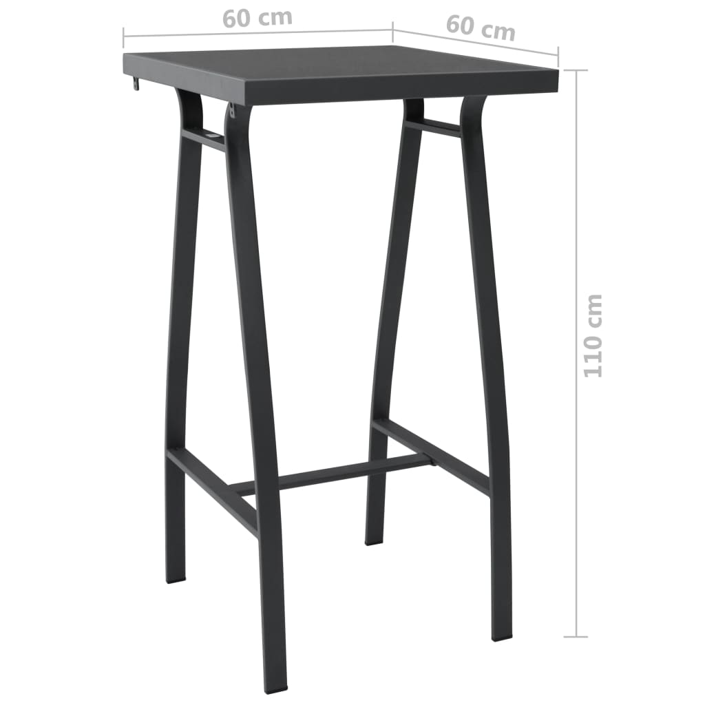 vidaXL dārza bāra galds, melns, 60x60x110 cm, rūdīts stikls