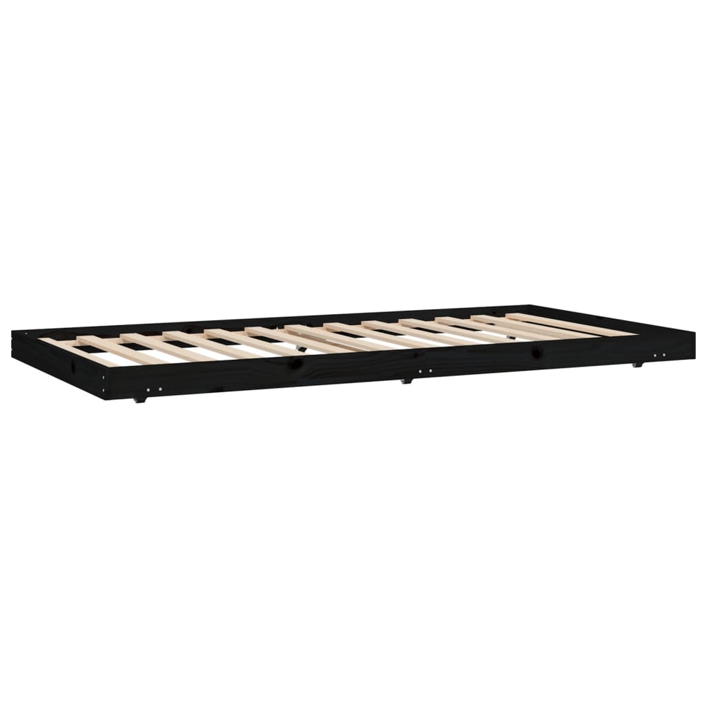 vidaXL gultas rāmis, melns, 80x200 cm, priedes masīvkoks