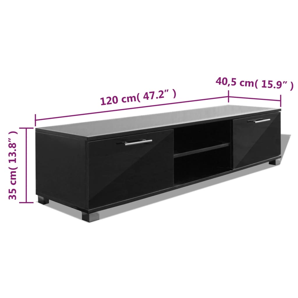 vidaXL TV skapītis, spīdīgi melns, 120x40,5x35 cm