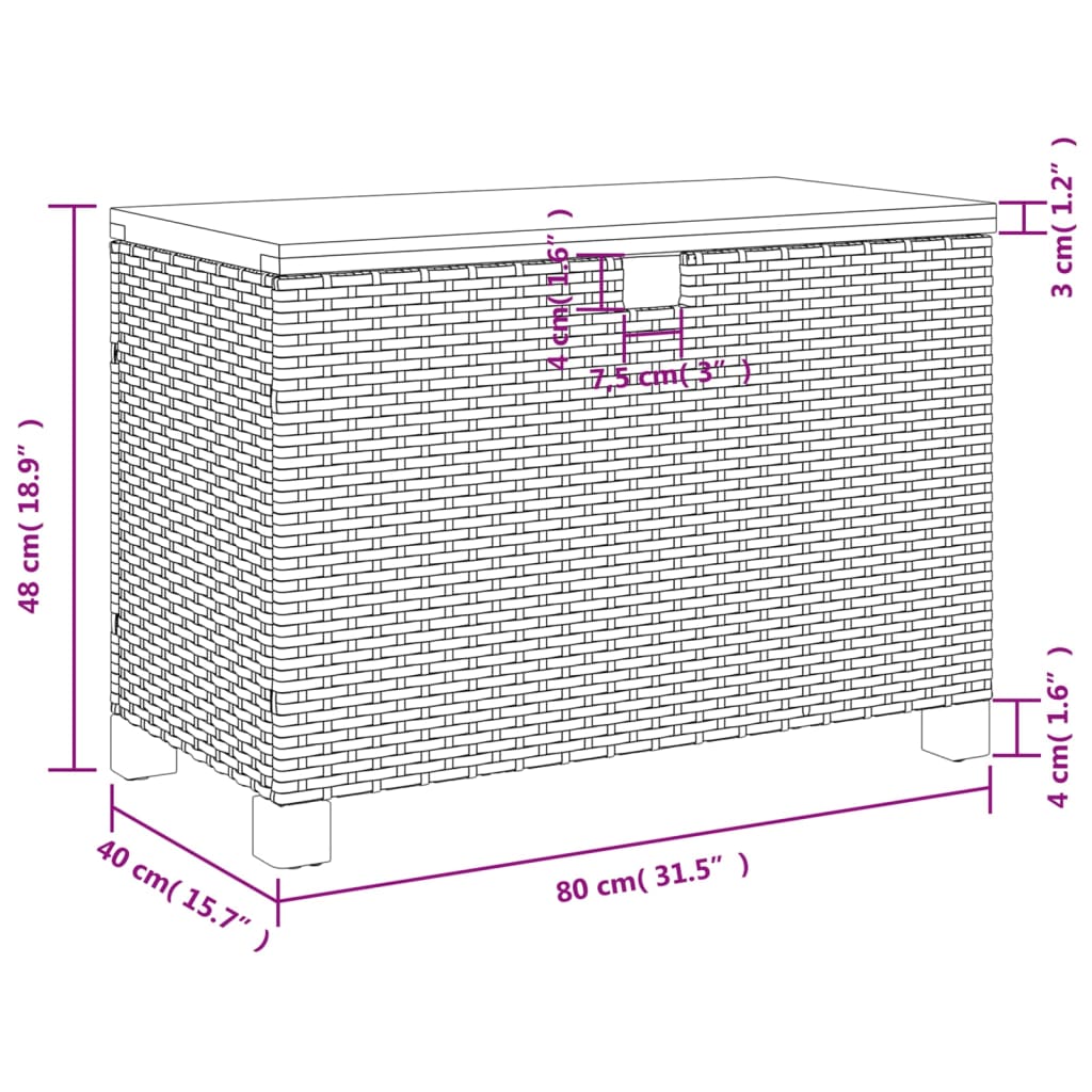 vidaXL dārza uzglabāšanas kaste, pelēka, 80x40x48 cm, PE rotangpalma