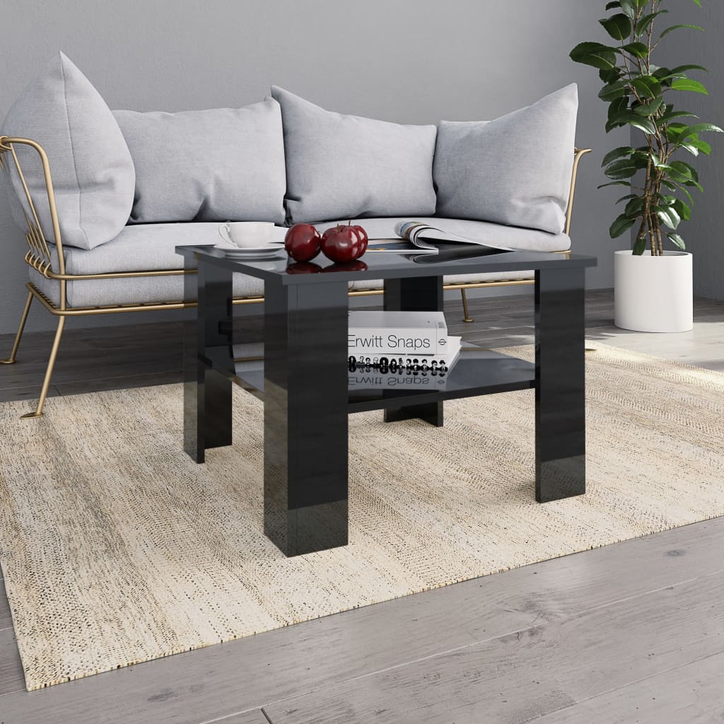 vidaXL kafijas galdiņš, 60x60x42 cm, spīdīgi melns, skaidu plāksne