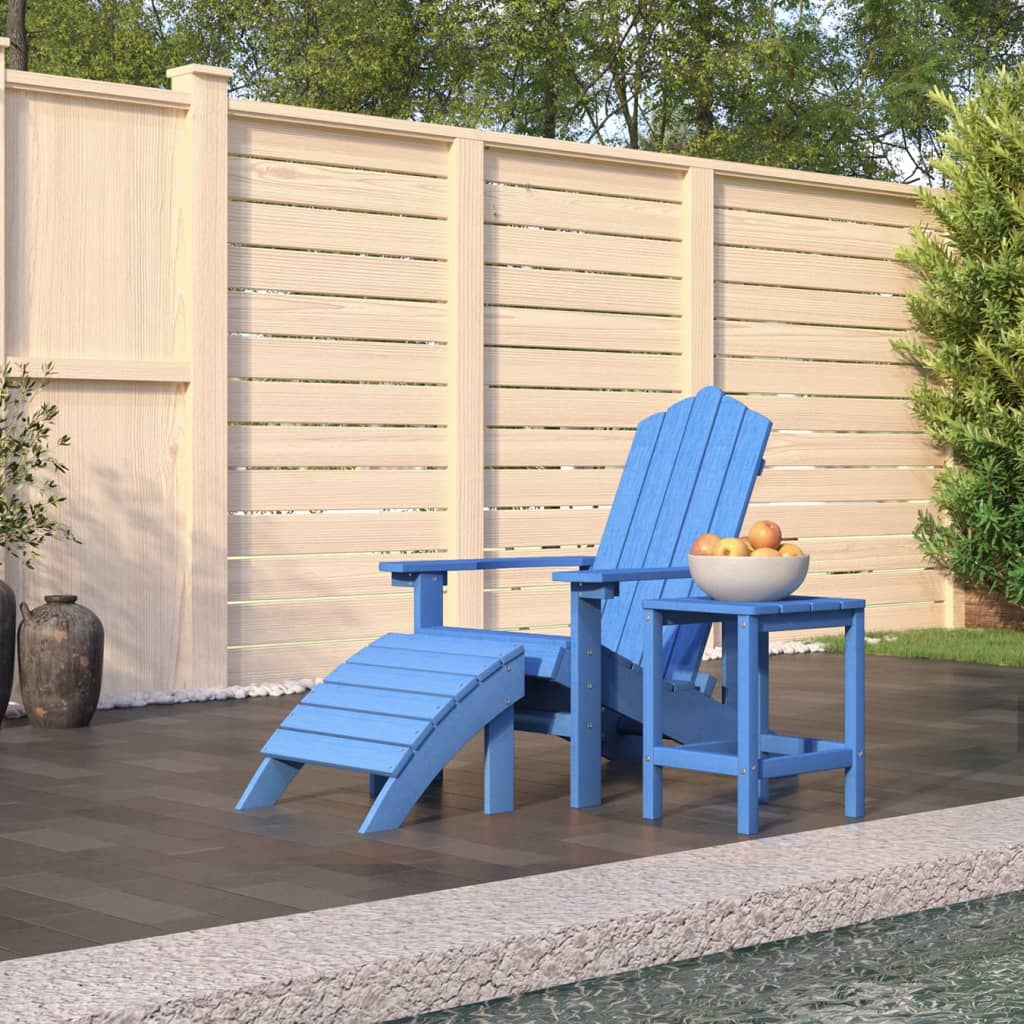 vidaXL dārza krēsls ar galdiņu un kājsoliņu, HDPE, ūdens zils