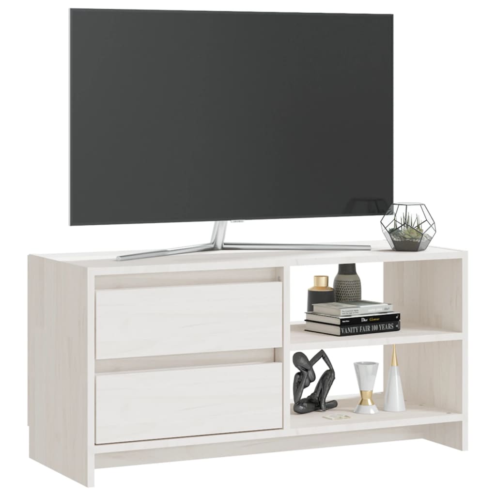 vidaXL TV skapītis, balts, 80x31x39 cm, priedes masīvkoks