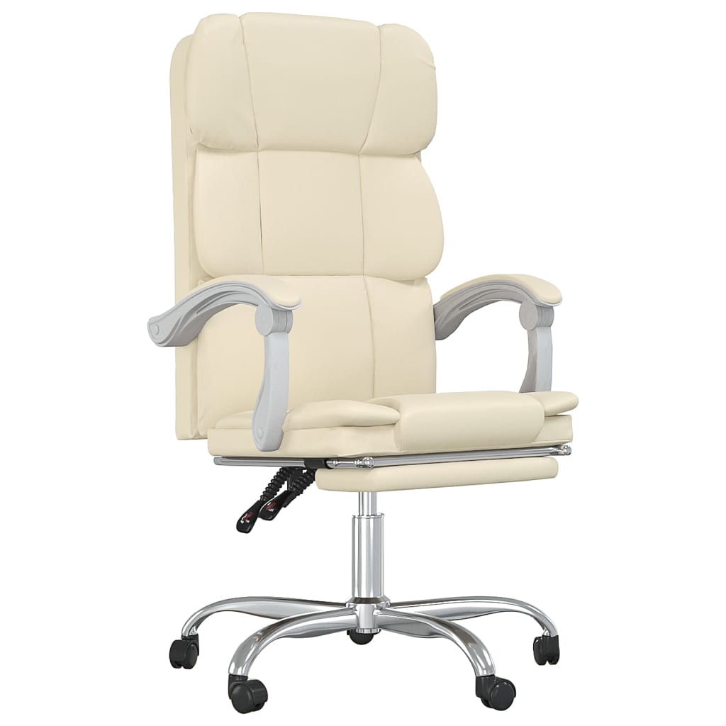 vidaXL biroja krēsls, atgāžams, krēmkrāsas mākslīgā āda