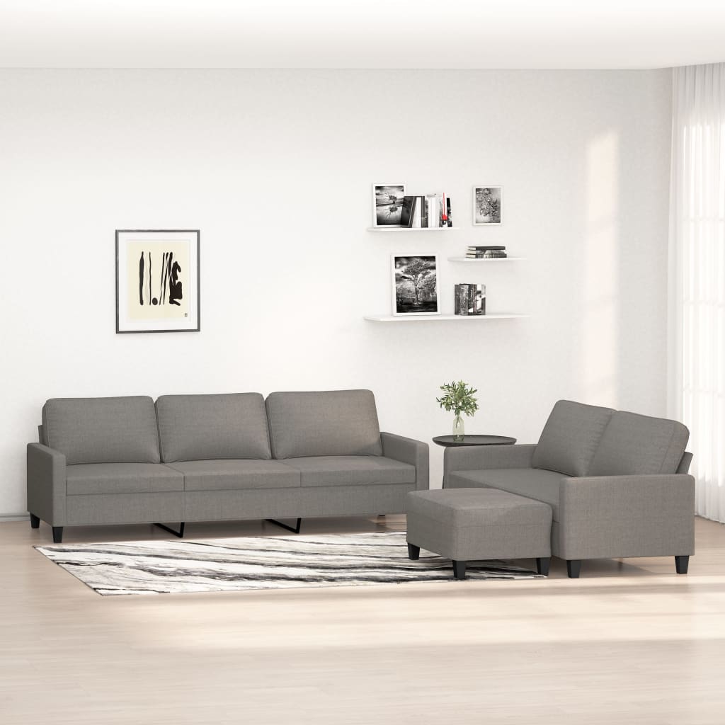 vidaXL trīsdaļīgs dīvānu komplekts ar spilveniem, tumši pelēks audums