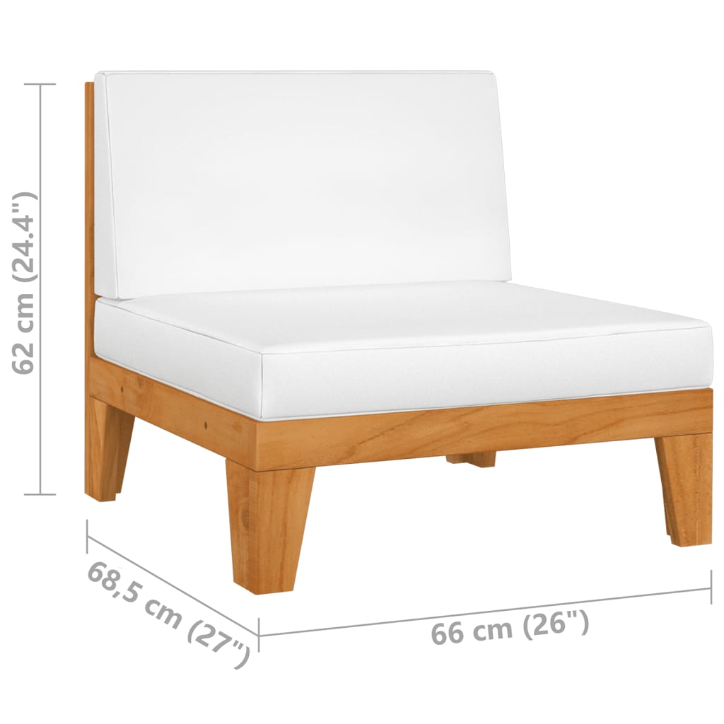 vidaXL vidējais dīvāns ar krēmbaltiem matračiem, akācijas masīvkoks