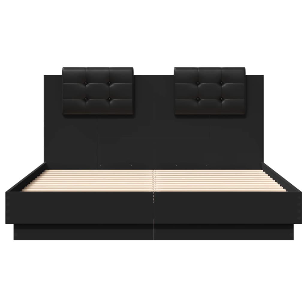vidaXL gultas rāmis ar galvgali, melns, 135x190 cm, inženierijas koks