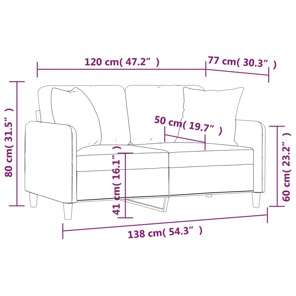 vidaXL divvietīgs dīvāns ar spilveniem, pelēkbrūns, 120 cm, audums