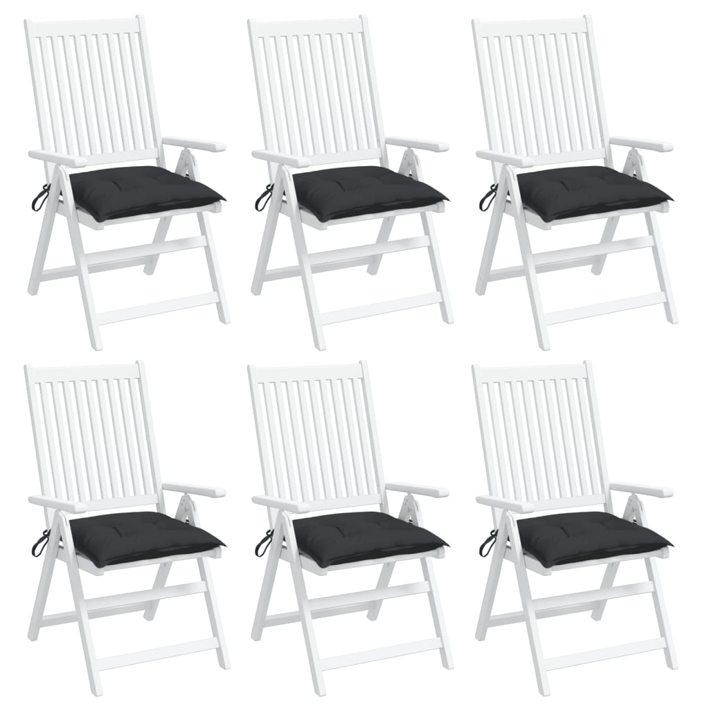 vidaXL dārza krēslu spilveni, 6 gab., melni, 50x50x7 cm, audums