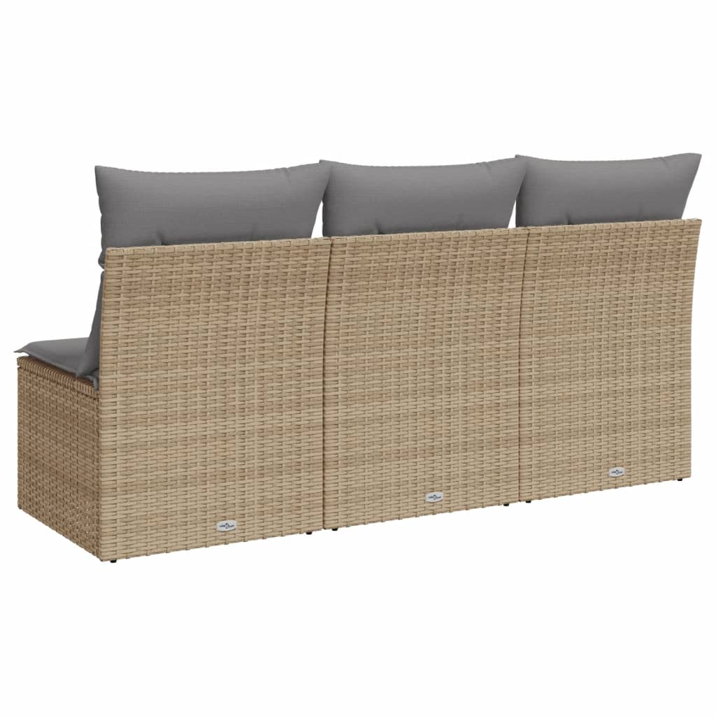 vidaXL trīsvietīgs dārza dīvāns ar matračiem, bēša PE rotangpalma
