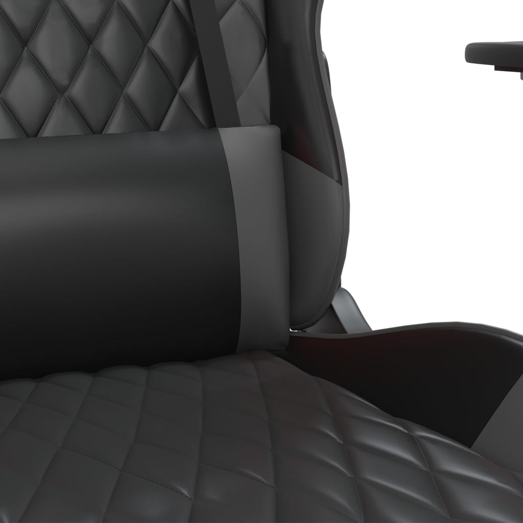 vidaXL masāžas datorkrēsls ar kāju balstu, melna, pelēka mākslīgā āda