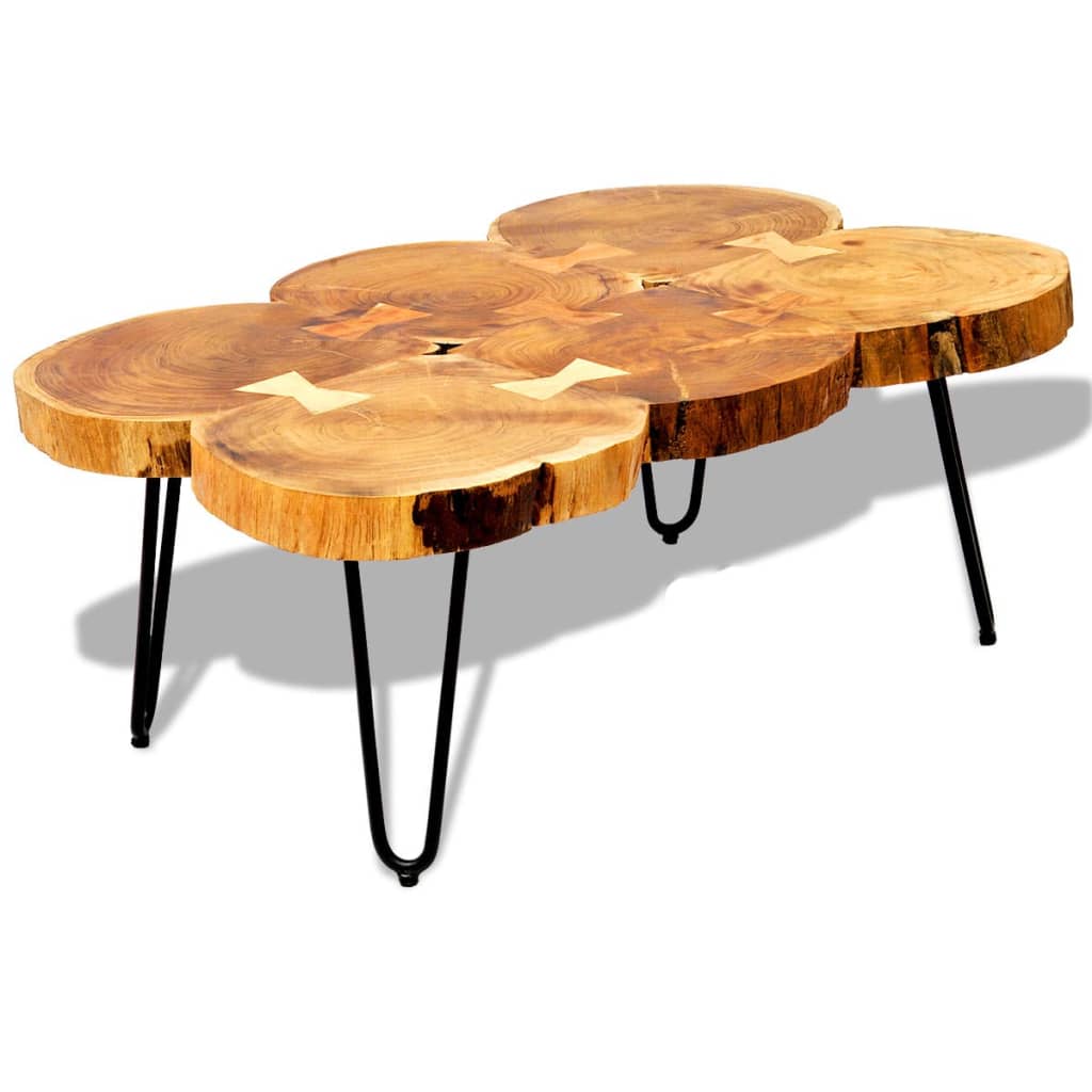 vidaXL kafijas galdiņš, 35 cm, 6 koka ripu dizains, masīvs rožkoks
