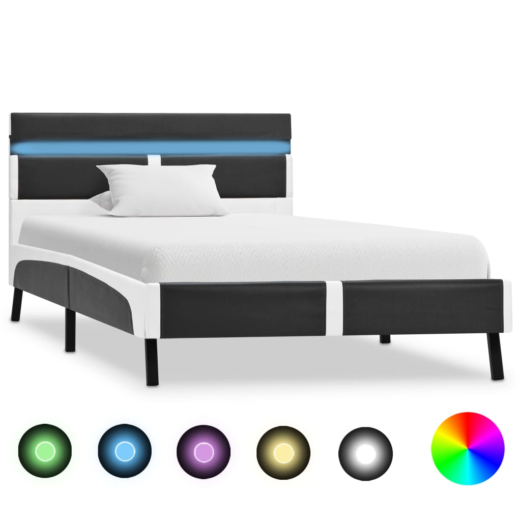 vidaXL gultas rāmis ar LED, pelēka mākslīgā āda, 90x200 cm