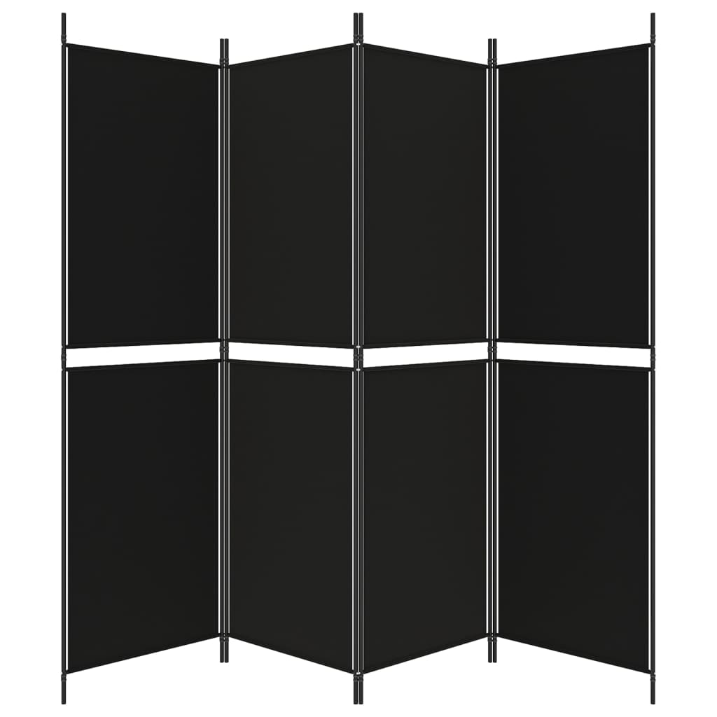 vidaXL 4-paneļu istabas aizslietnis, 200x180 cm, melns audums