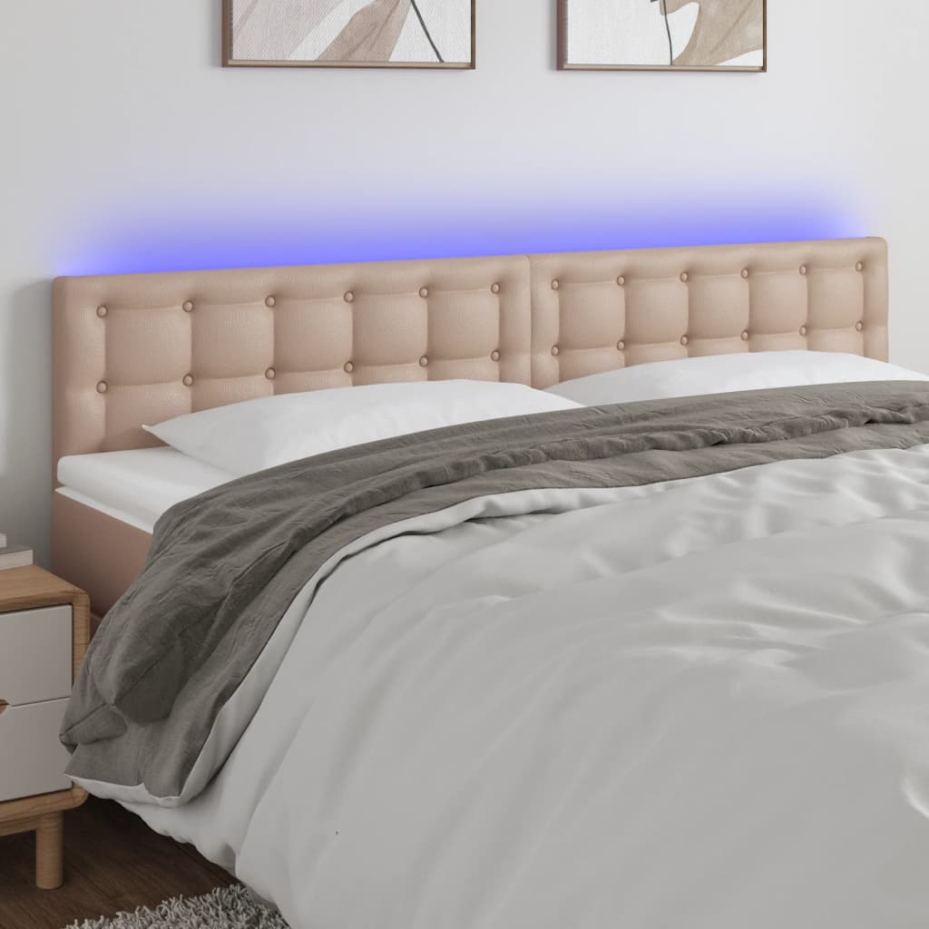 vidaXL gultas galvgalis ar LED, 160x5x78/88 cm, kapučīno mākslīgā āda
