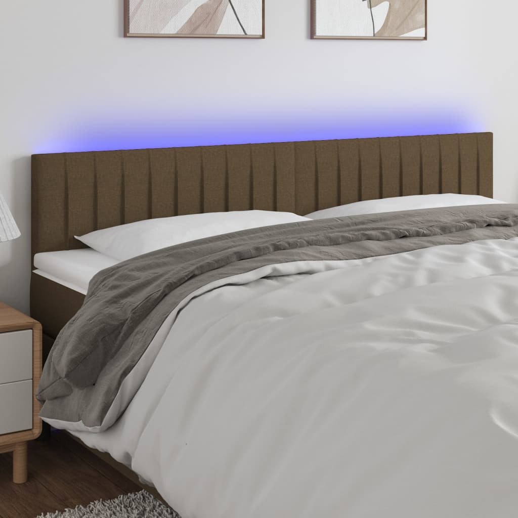 vidaXL gultas galvgalis ar LED, 200x5x78/88 cm, tumši brūns audums