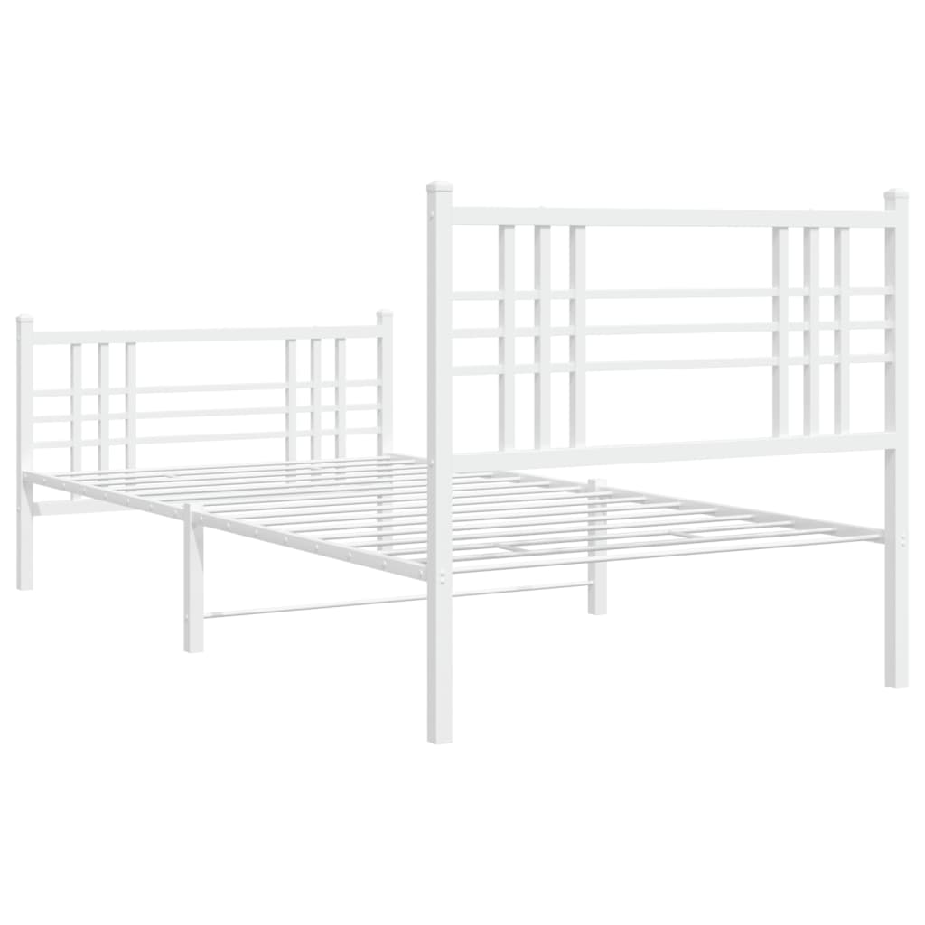 vidaXL gultas rāmis ar galvgali un kājgali, balts metāls, 107x203 cm