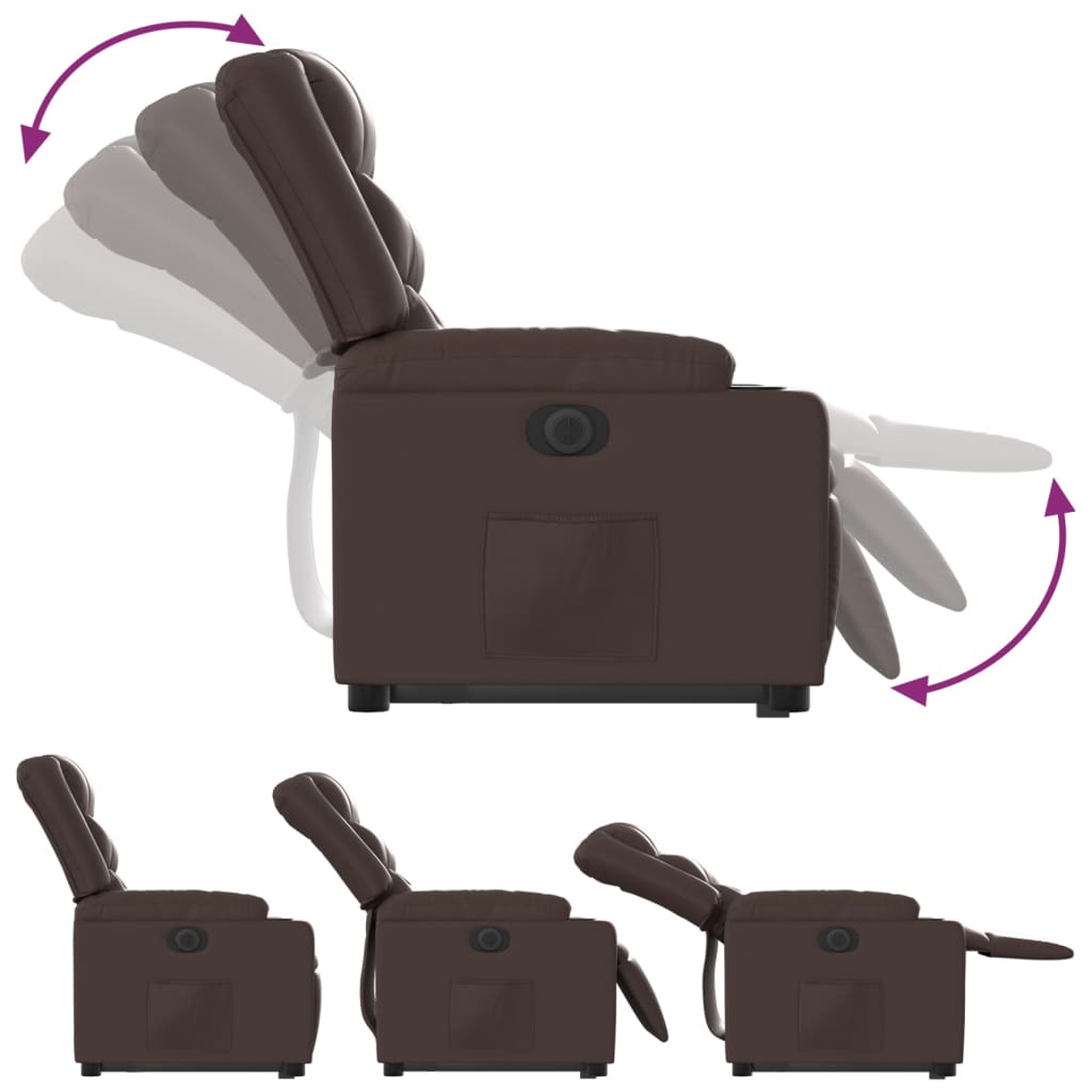 vidaXL elektrisks atpūtas krēsls paceļams/atgāžams, brūna mākslīgā āda