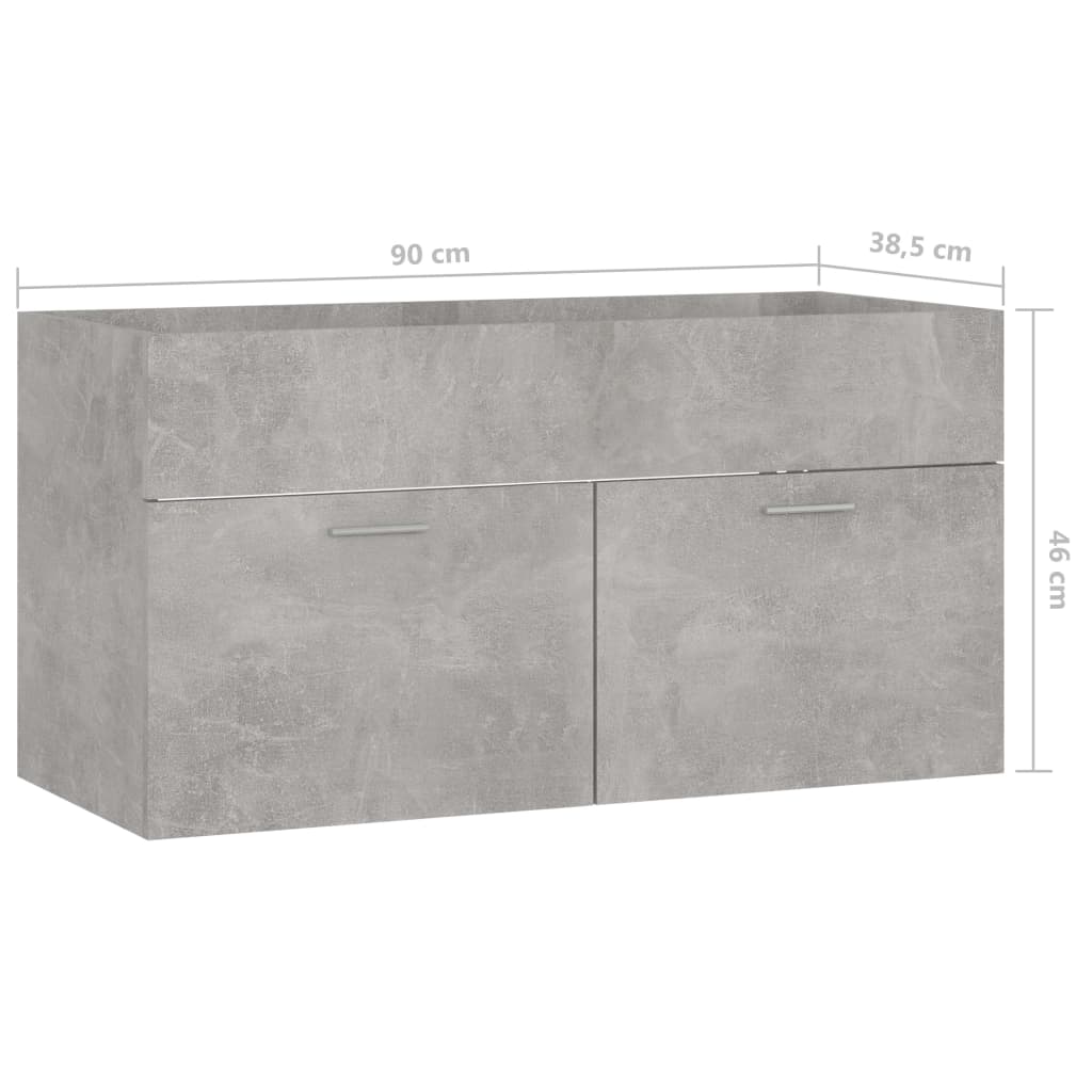 vidaXL izlietnes skapītis, betona pelēks, 90x38,5x46 cm, skaidu plātne