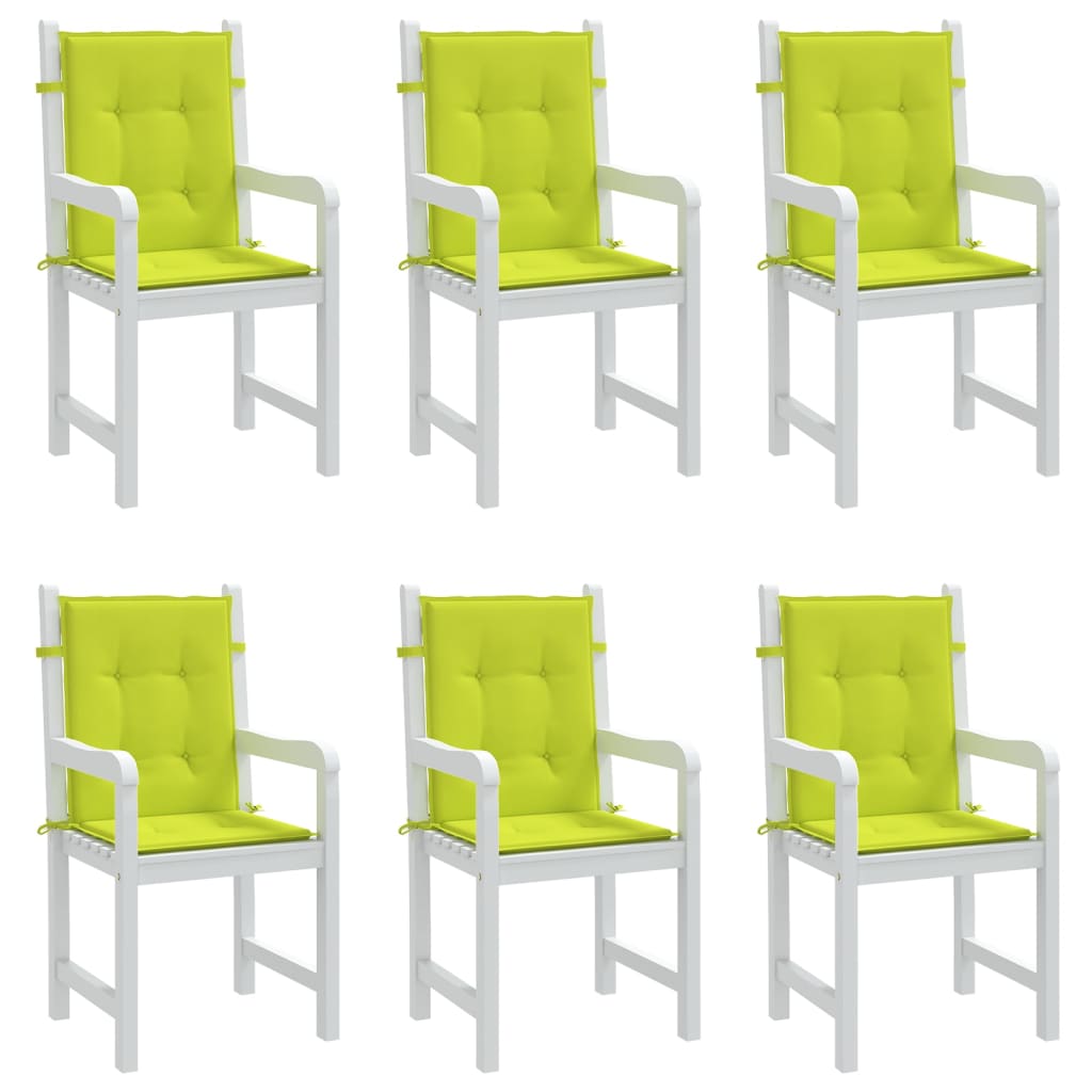 vidaXL dārza krēslu spilveni, 6 gb., spilgti zaļi, 100x50x3 cm, audums