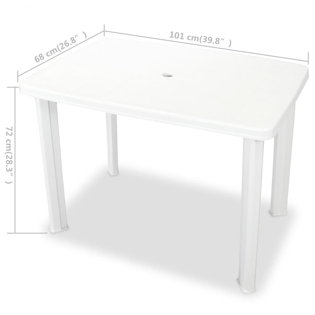 vidaXL dārza galds, 101x68x72 cm, balta plastmasa