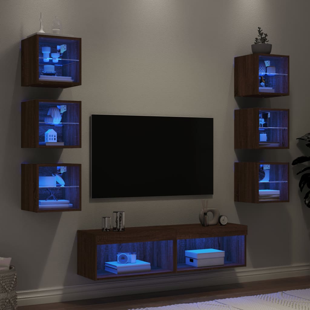vidaXL 8-daļīgs TV skapīšu komplekts ar LED, ozola, inženierijas koks