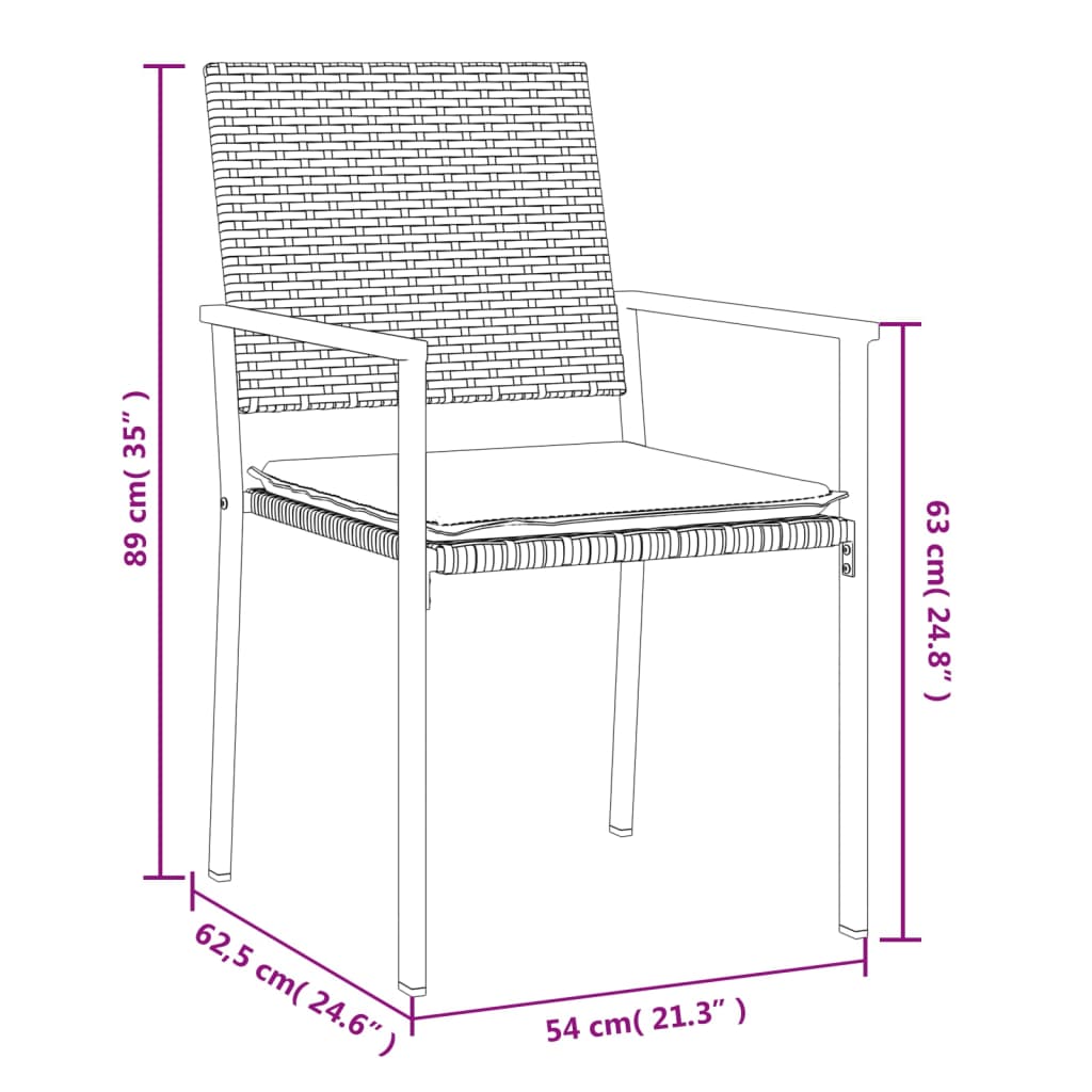 vidaXL dārza krēsli ar matračiem, 2 gb., 54x62,5x89 cm, PE rotangpalma