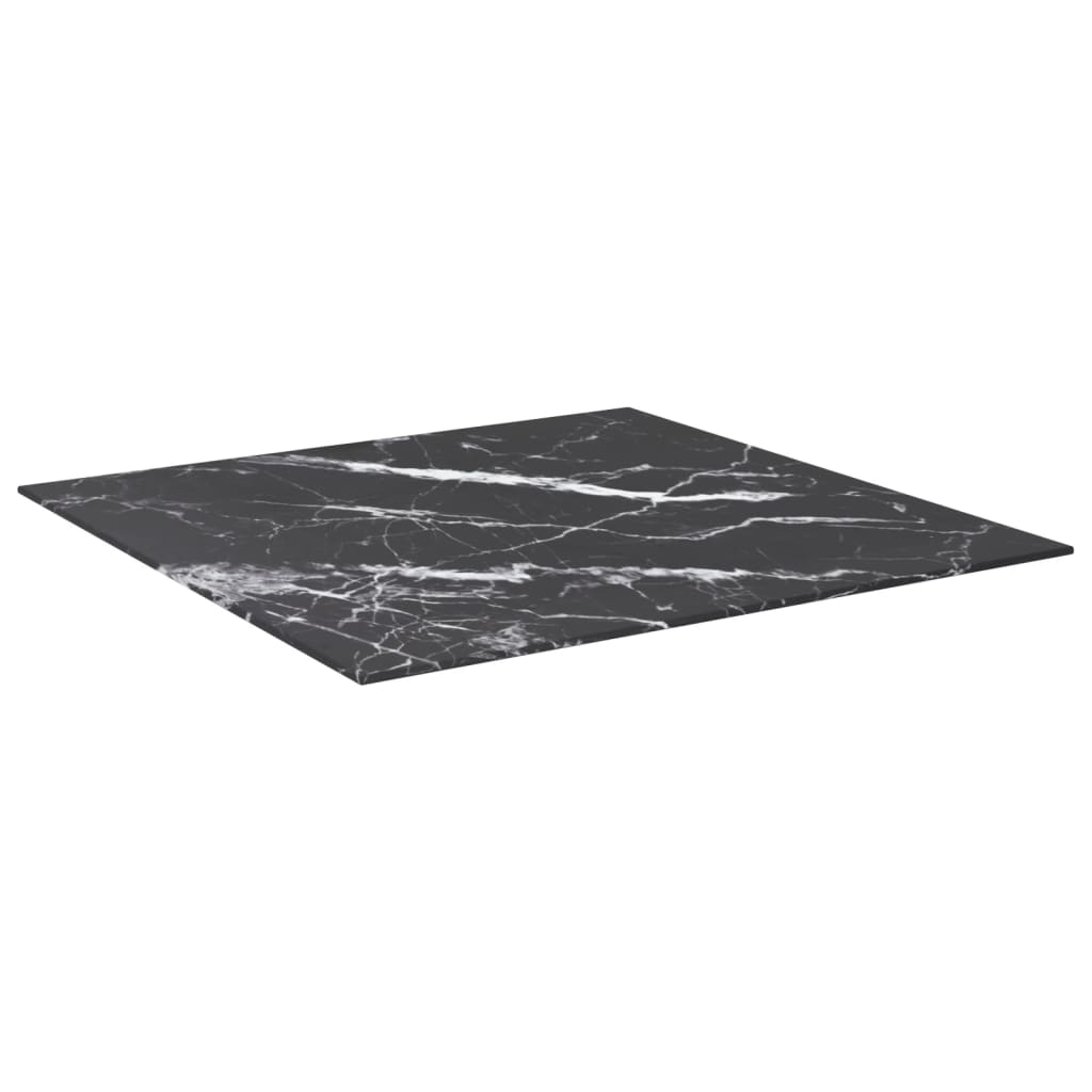 vidaXL galda virsma, melna, 70x70 cm, 6 mm, stikls ar marmora dizainu