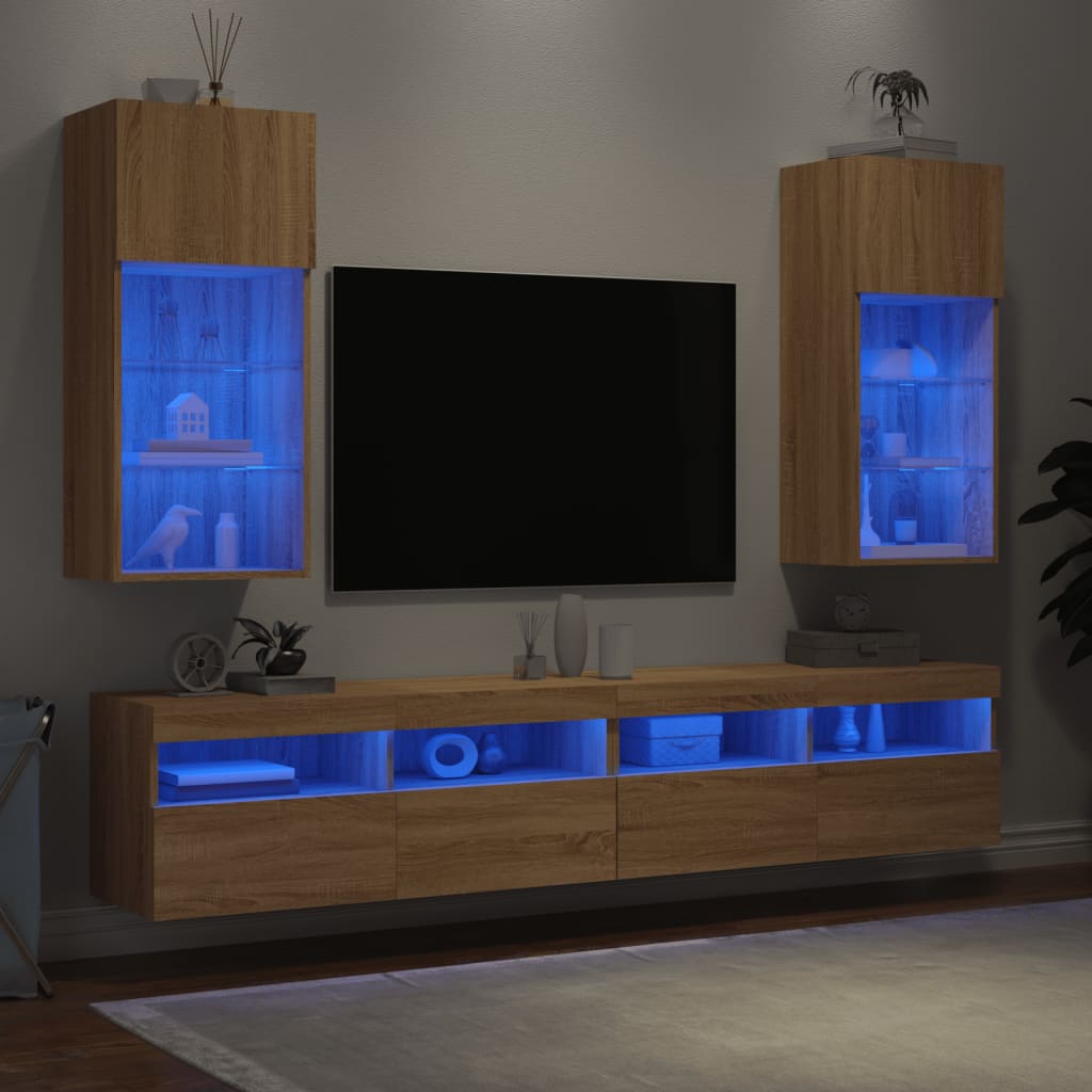 vidaXL TV skapīši ar LED, 2 gab., ozolkoka krāsa, 40,5x30x90 cm