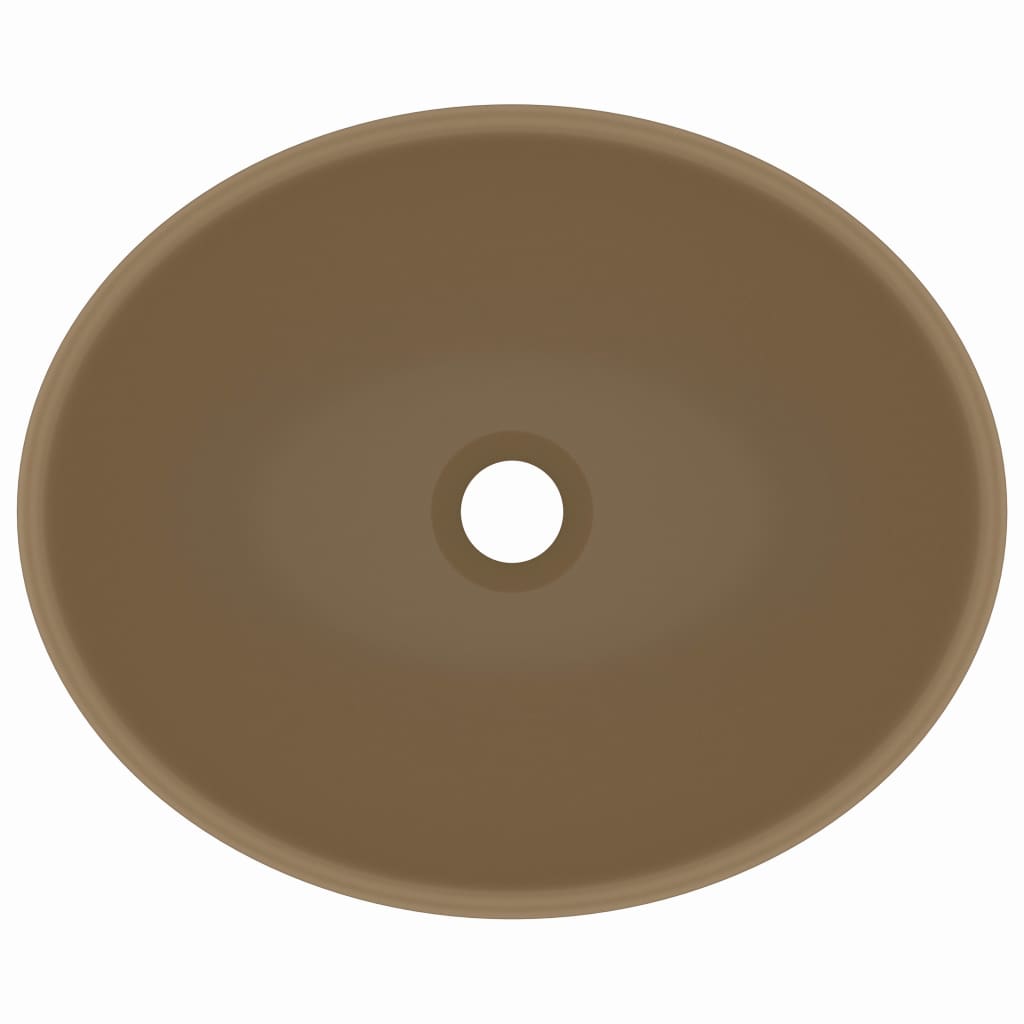 vidaXL izlietne, ovāla forma, 40x33 cm, matēta krēmkrāsas keramika