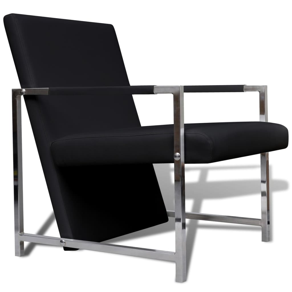 vidaXL atpūtas krēsli, 2 gab., hromēts rāmis, melna mākslīgā āda