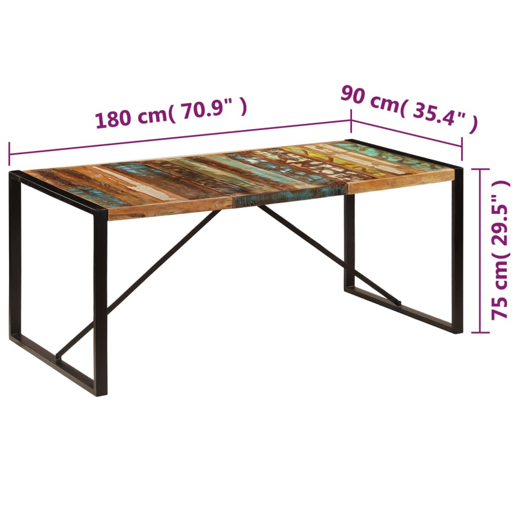 vidaXL virtuves galds, 180x90x75 cm, pārstrādāts masīvkoks