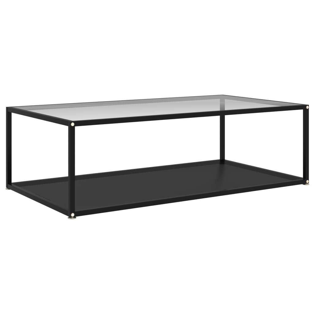 vidaXL kafijas galdiņš, melns, caurspīdīgs, 120x60x35cm, rūdīts stikls