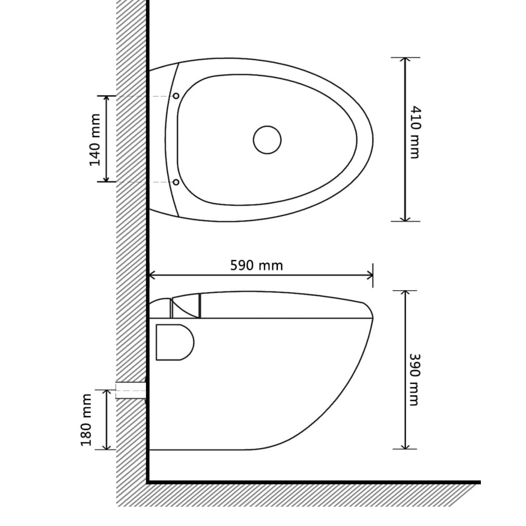 vidaXL unikāls tualetes pods ar tvertni, stiprināms pie sienas, melns