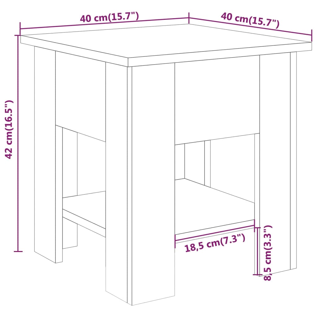 vidaXL kafijas galdiņš, pelēcīga ozola, 40x40x42 cm, inženierijas koks