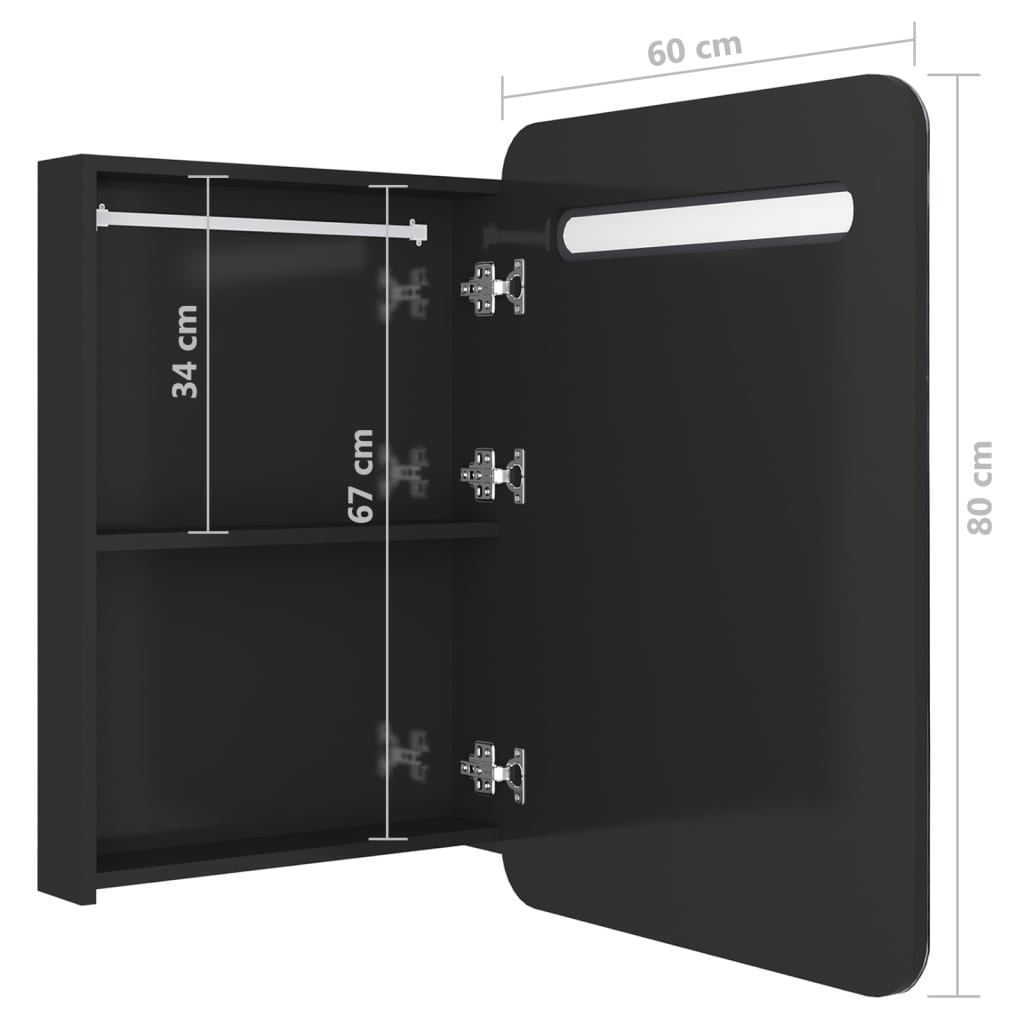 vidaXL vannasistabas skapītis ar spoguli un LED, 60x11x80 cm, melns
