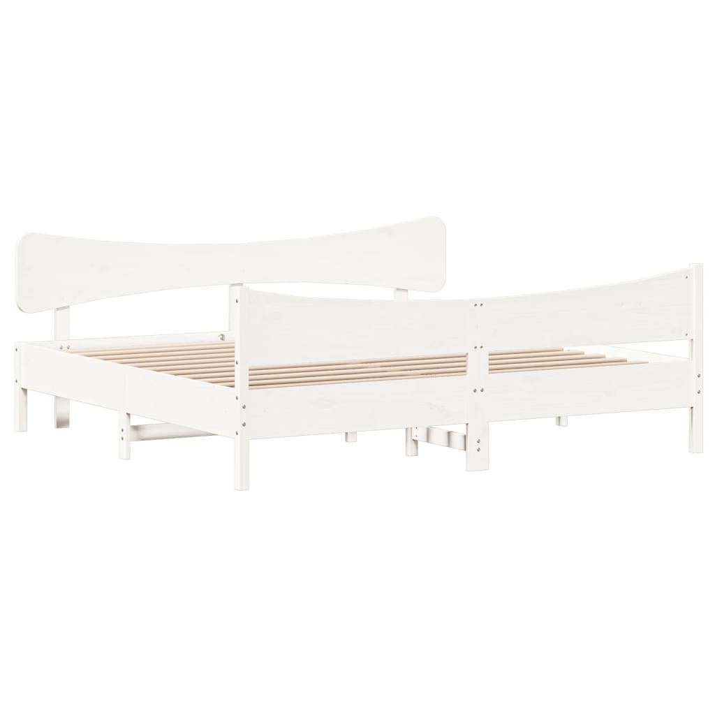 vidaXL gultas rāmis ar galvgali, balts, 200x200 cm, priedes masīvkoks