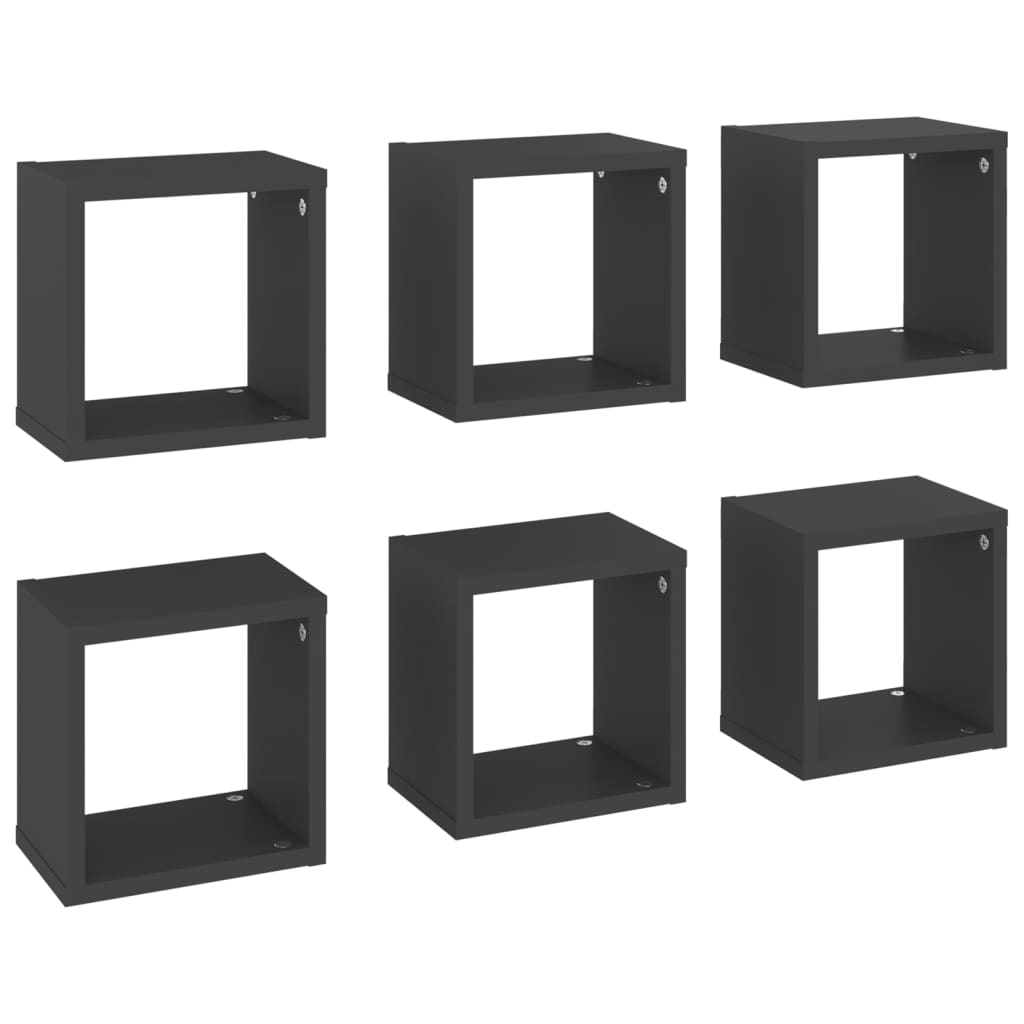 vidaXL kuba formas sienas plaukti, 6 gab., 22x15x22 cm, pelēki