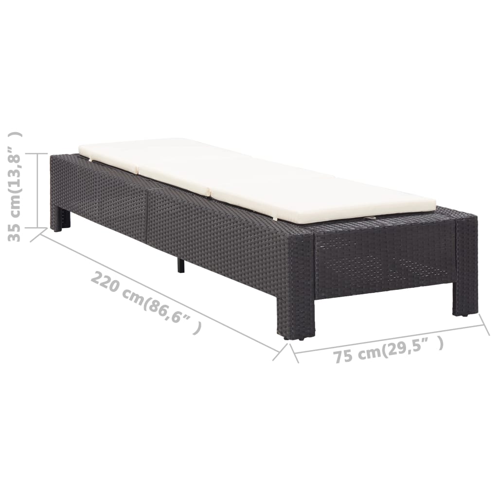 vidaXL sauļošanās gulta ar matraci, melna, PE pinums