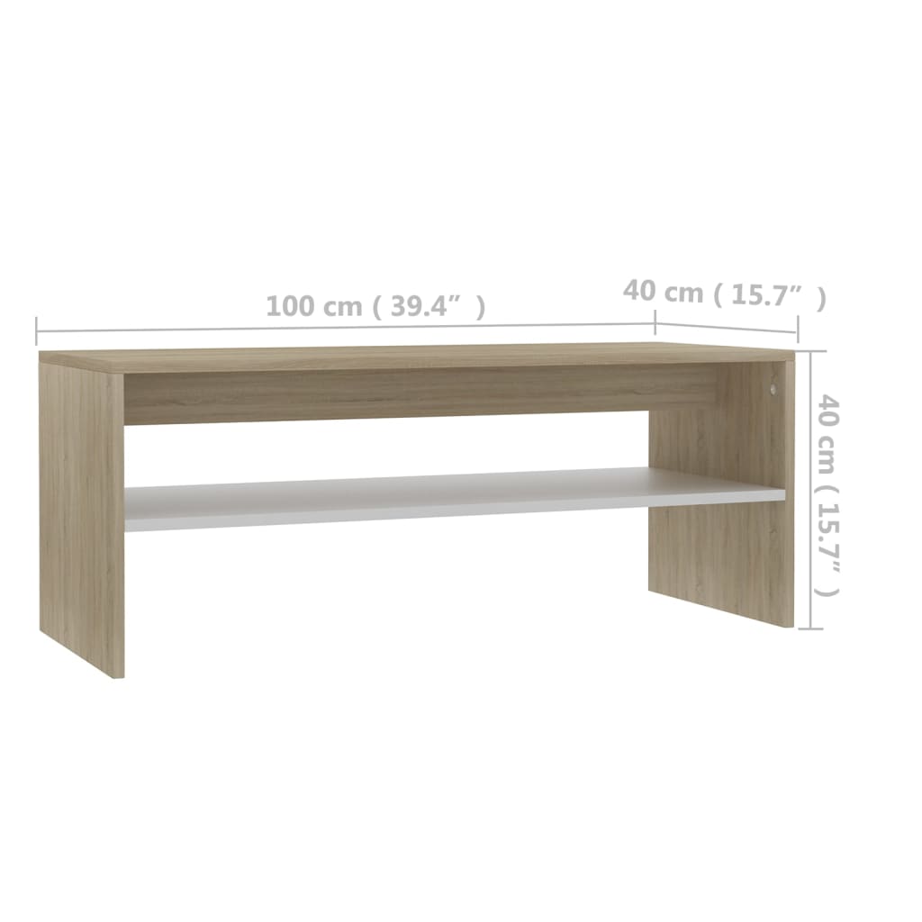 vidaXL kafijas galdiņš, 100x40x40 cm, balta, ozolkoka krāsa