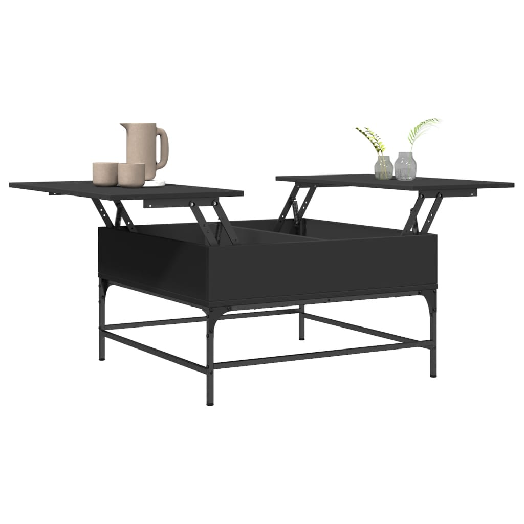 vidaXL kafijas galdiņš, melns, 80x80x45 cm, inženierijas koks, metāls