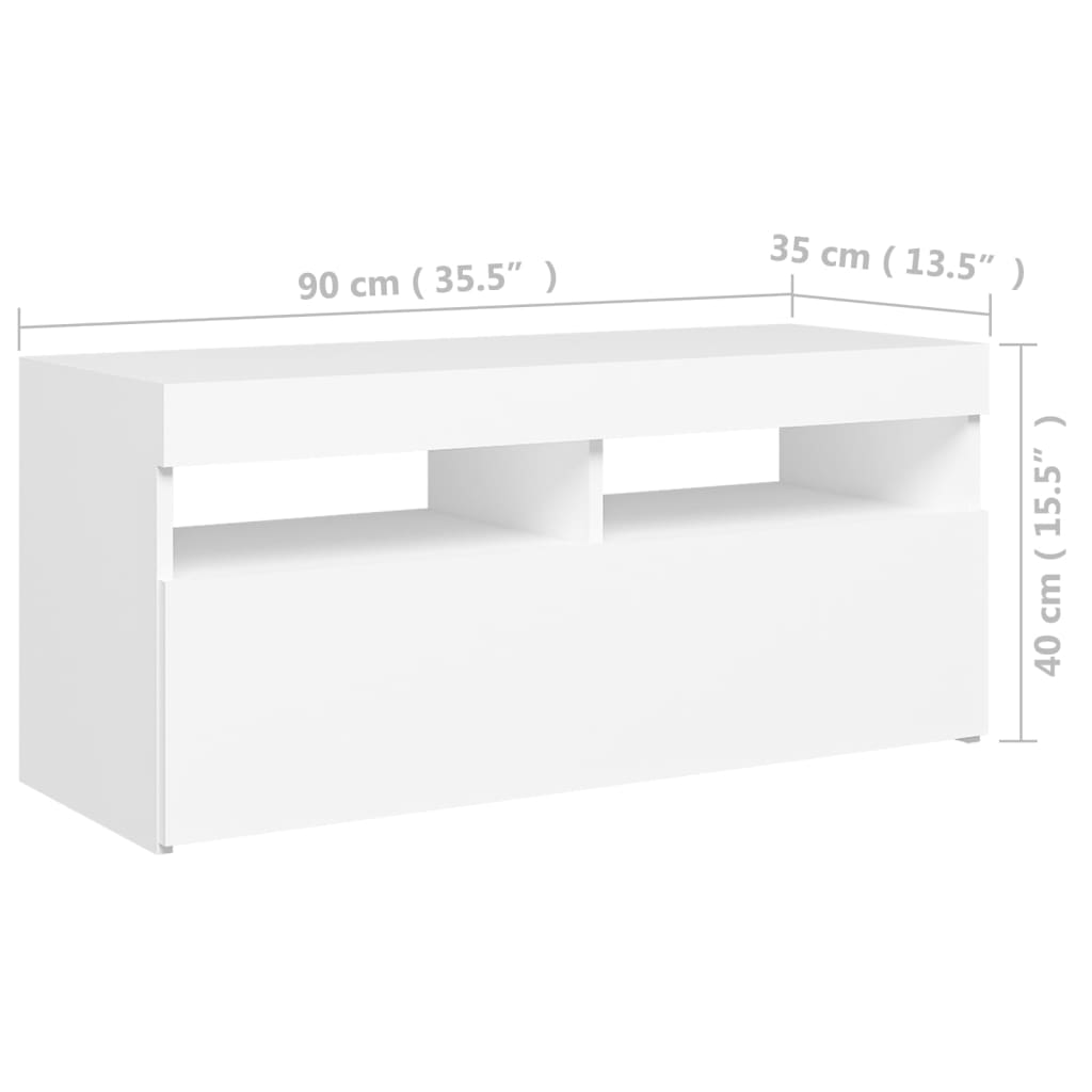 vidaXL TV galdiņš ar LED lampiņām, 90x35x40 cm, balts