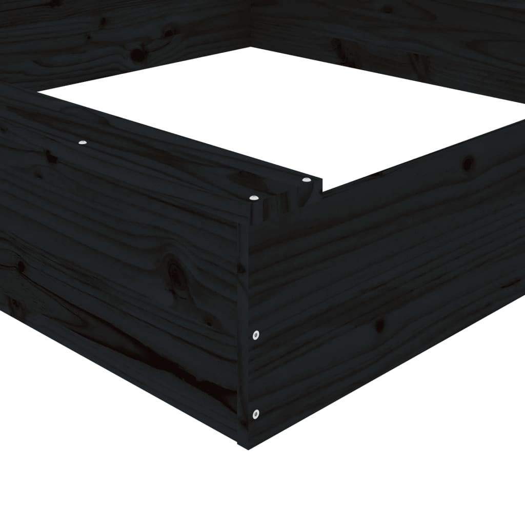 vidaXL smilšu kaste ar sēdekļiem, melna, kvadrāta forma, priedes koks