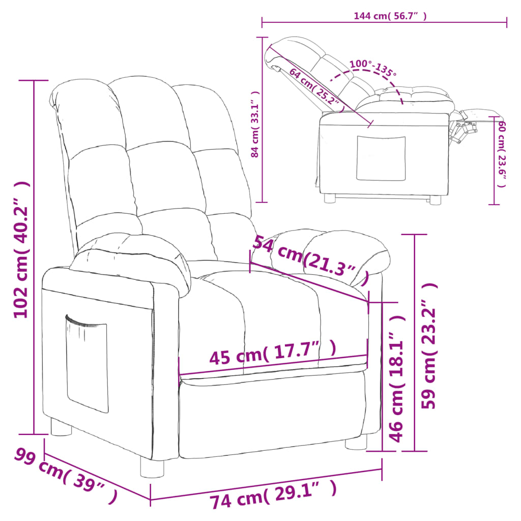 vidaXL atpūtas krēsls, atgāžams, pelēkbrūns audums