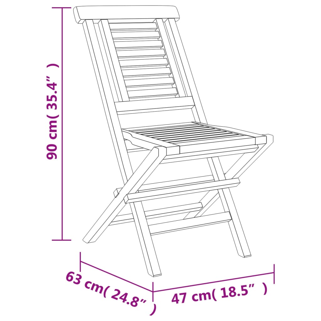 vidaXL saliekami dārza krēsli, 4 gab., 47x63x90 cm, masīvs tīkkoks
