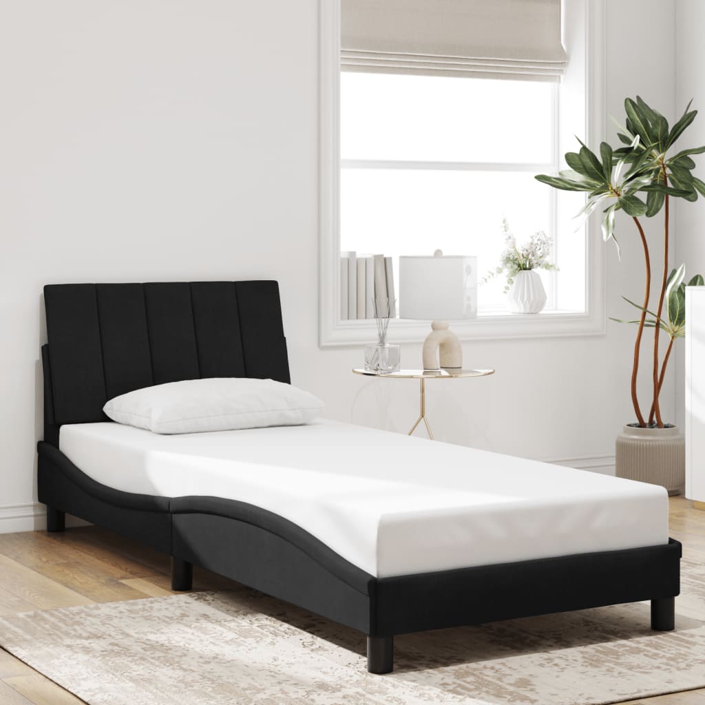 vidaXL gultas rāmis ar LED, melns, 90x200 cm, samts