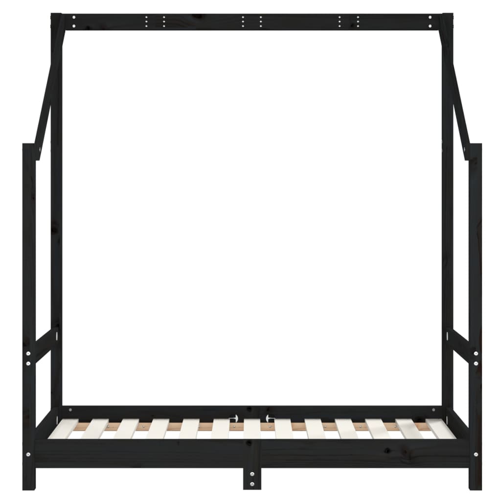 vidaXL bērnu gultas rāmis, melns, 2x(70x140) cm, priedes masīvkoks