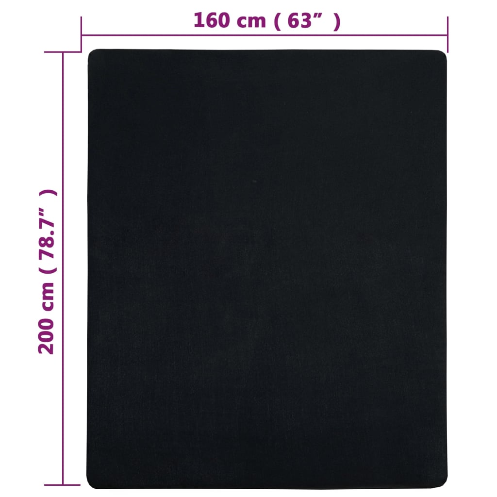 vidaXL palags ar gumiju, melns, 160x200 cm, kokvilna
