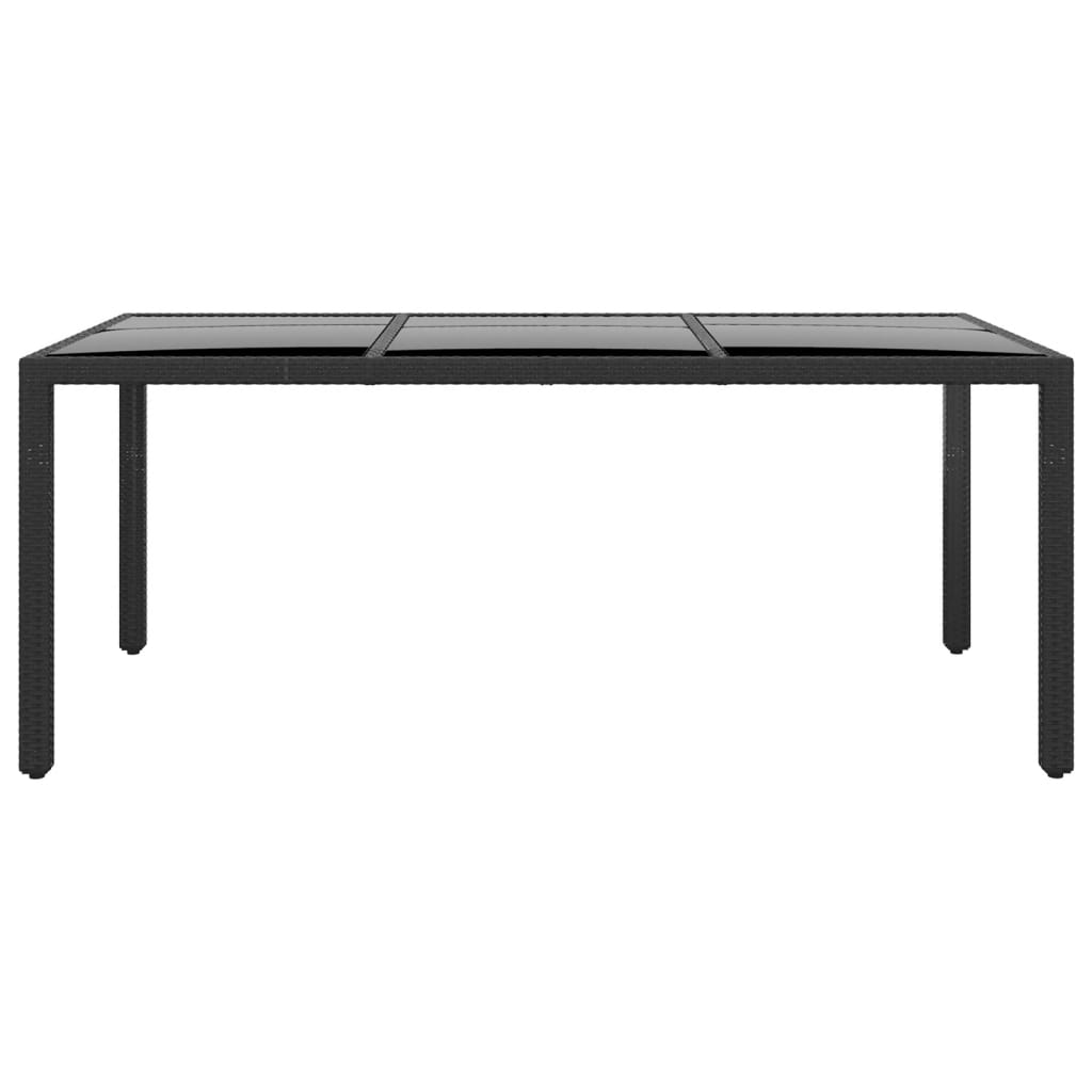 vidaXL dārza galds, 190x90x75 cm, melns, rūdīts stikls, PE rotangpalma